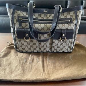 Gucci GG Abbey Pocket Tote, Canvas Leather, Made in Italy
